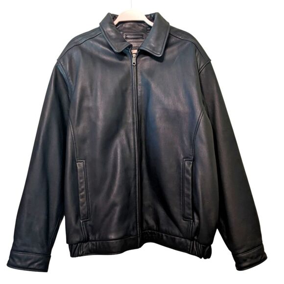 ROUNDTREE AND YORK Men Black Lambskin Leather Jacket XL - Picture 1 of 16